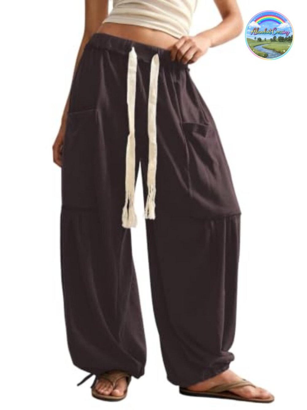 Boho Harem Pants Wide Leg Sweatpants with Pockets Drawstring Loose Fit Stretchy